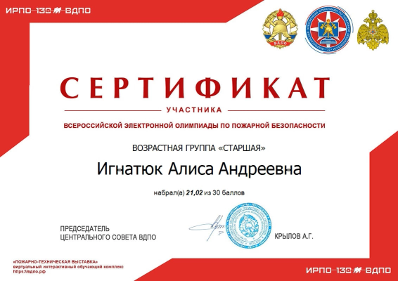 Сертификаты участника.